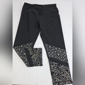 RBX Active Black Leggings with White Geometric/Floral Patterns Size Small C-2944
